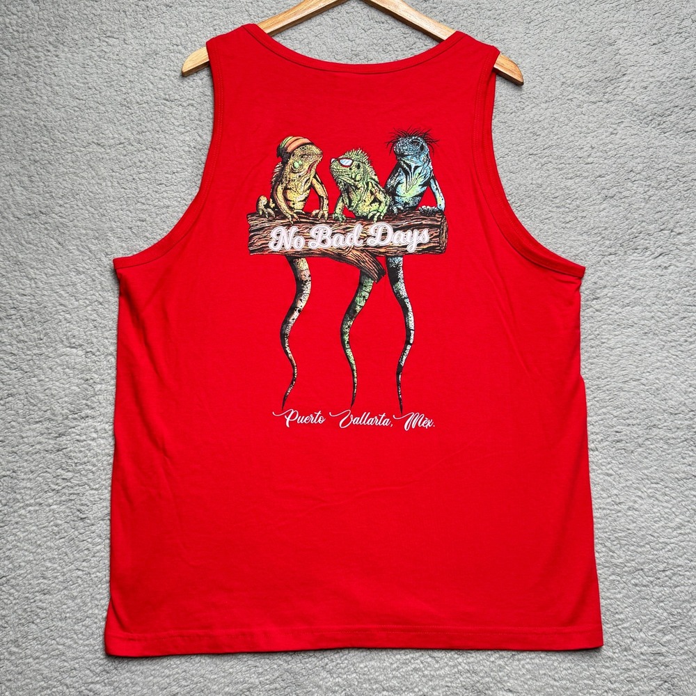 Mens Red Puerto Vallarta Mexico Iguana Graphic Tank Top XL Comfort Cotton